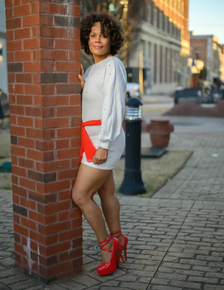Red stiletto beautiful afternoon walk — Fashion & Beauty editorial by Scott Hart for VOUS Magazine