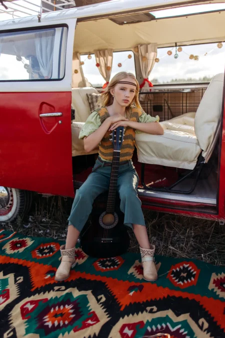 Red bus — Teen editorial by Vladislava Eliseeva for VOUS Magazine