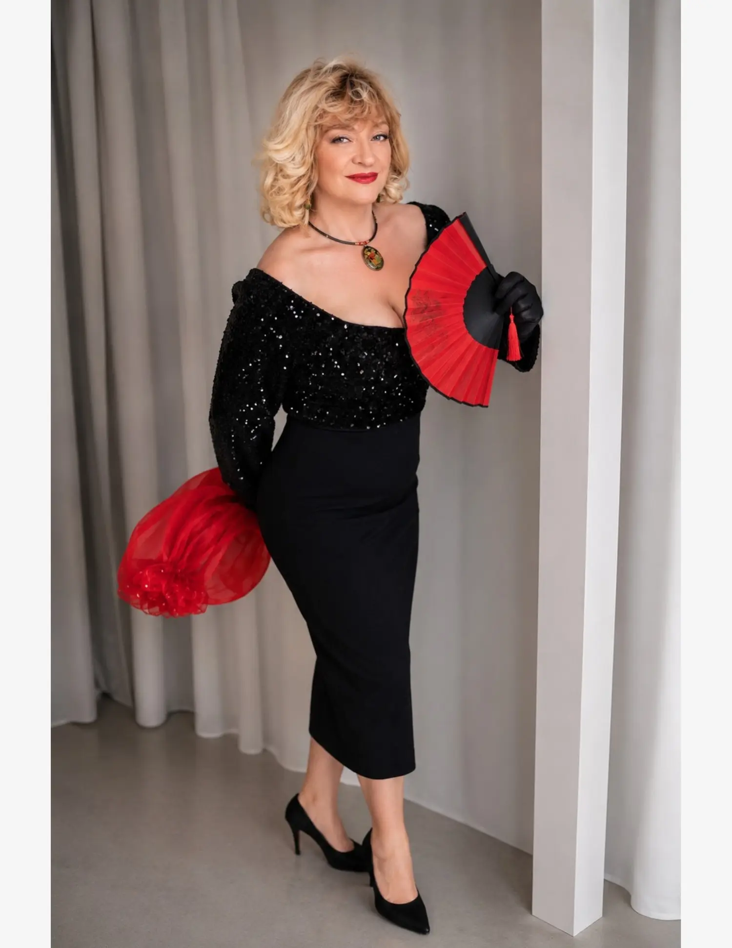 Noir with a Touch of Red — Portrait editorial by Violeta Cirikaite for VOUS Magazine
